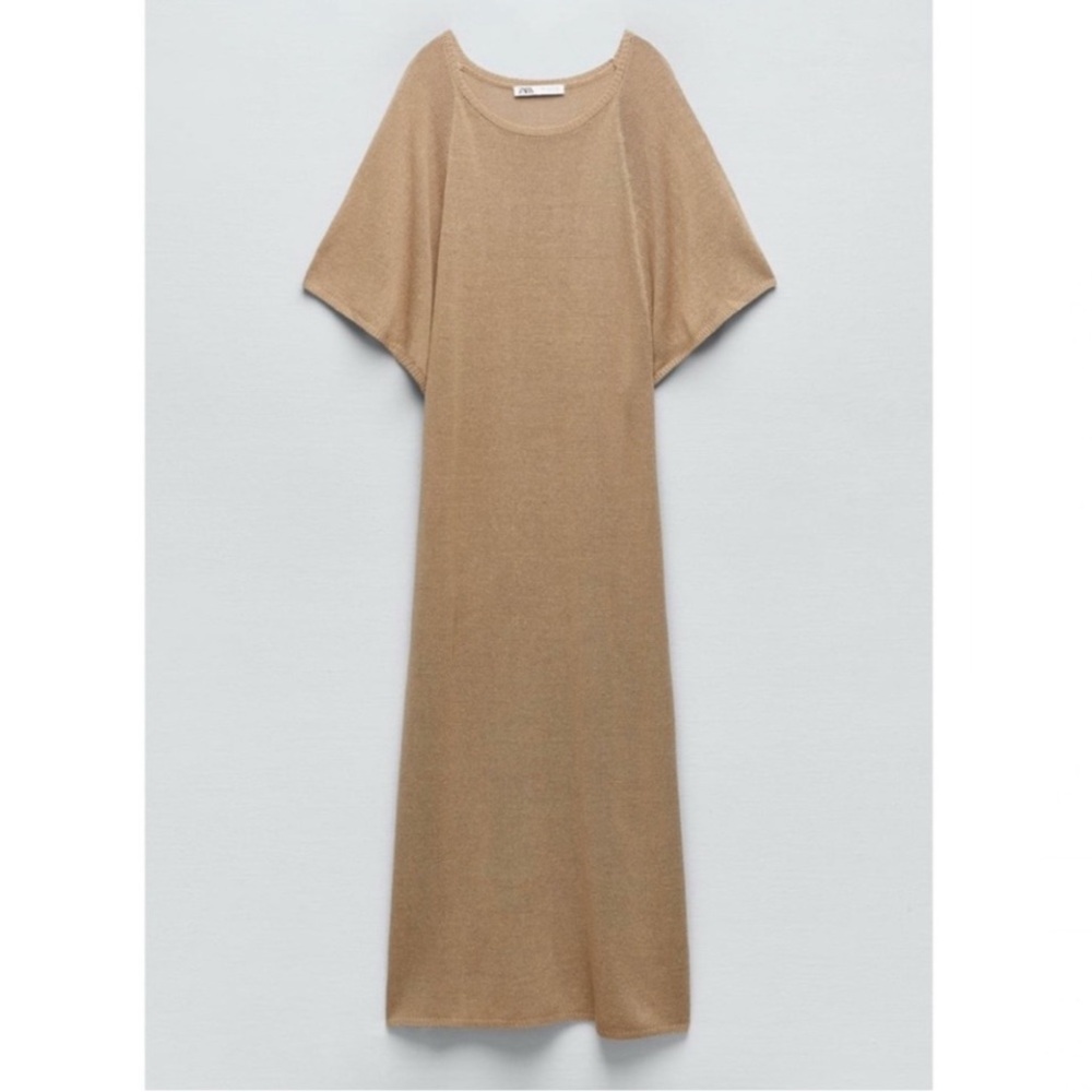 NWT Zara Elegant Tan Knit Dress - Picture 5 of 6